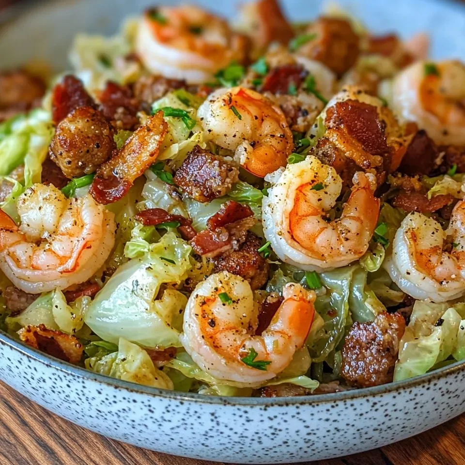 Chou Frit avec Crevettes, Saucisse et Bacon