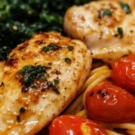 Poulet au Beurre à l'Ail avec Tomates Rôties et Pâtes au Chou Frisé