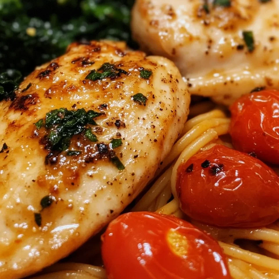 Poulet au Beurre à l'Ail avec Tomates Rôties et Pâtes au Chou Frisé