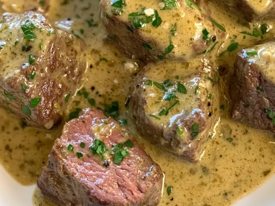 Filet de Bœuf Tendre dans une Sauce Crème à l'Ail