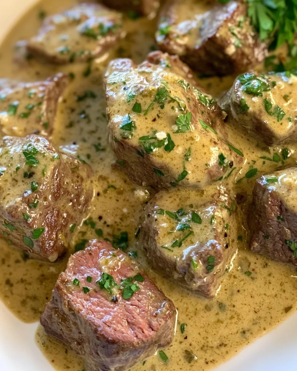 Filet de Bœuf Tendre dans une Sauce Crème à l'Ail