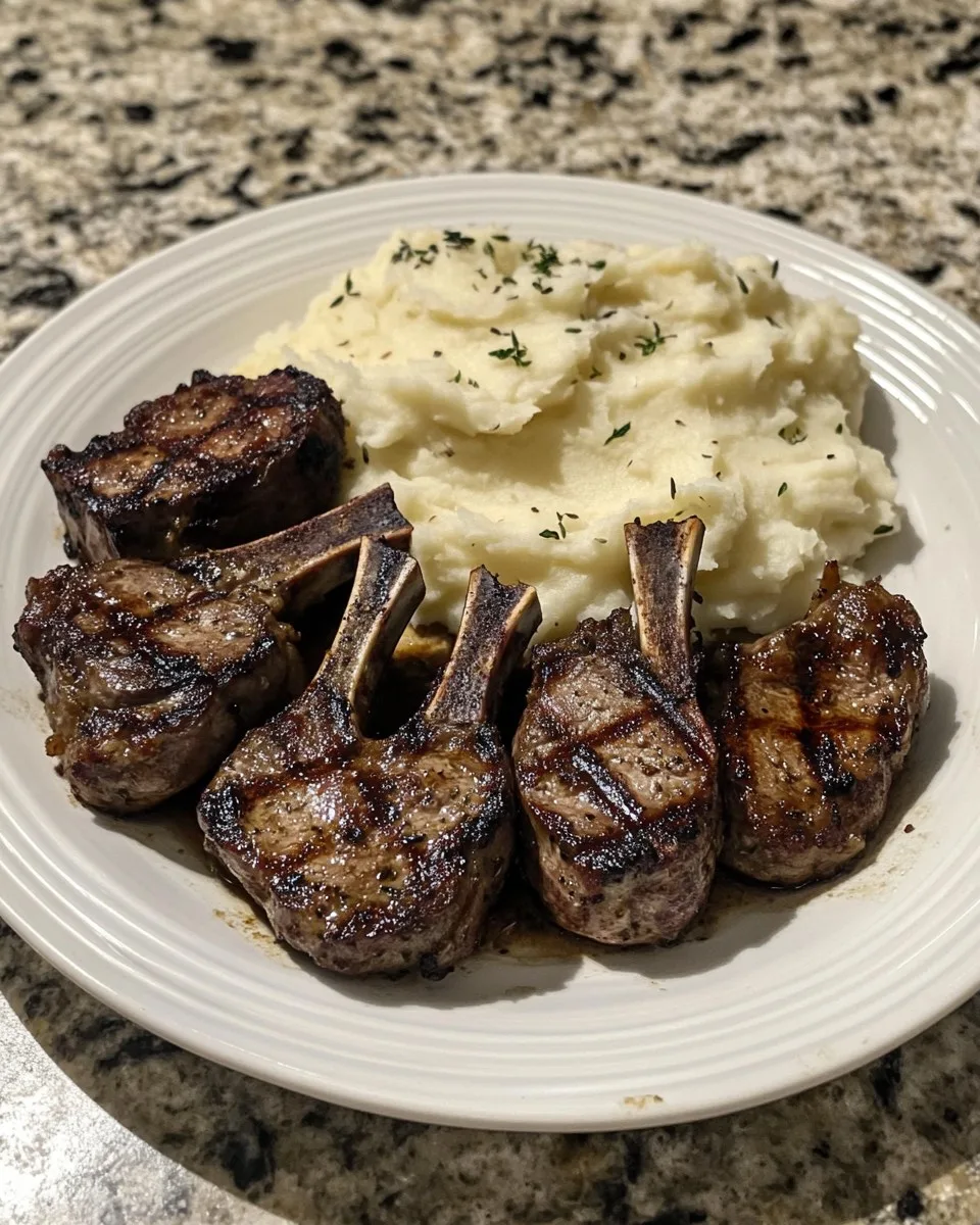 Côtelettes d'agneau grillées avec de la purée de pommes de terre