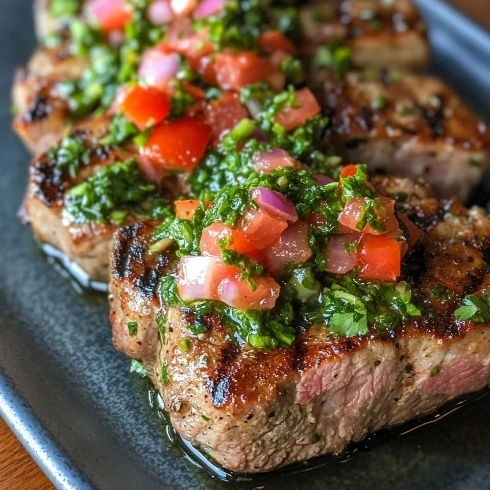 Filet de Porc Grillé avec Sauce Chimichurri et Salsa de Tomates