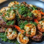 Steak et Crevettes avec Sauce Chimichurri
