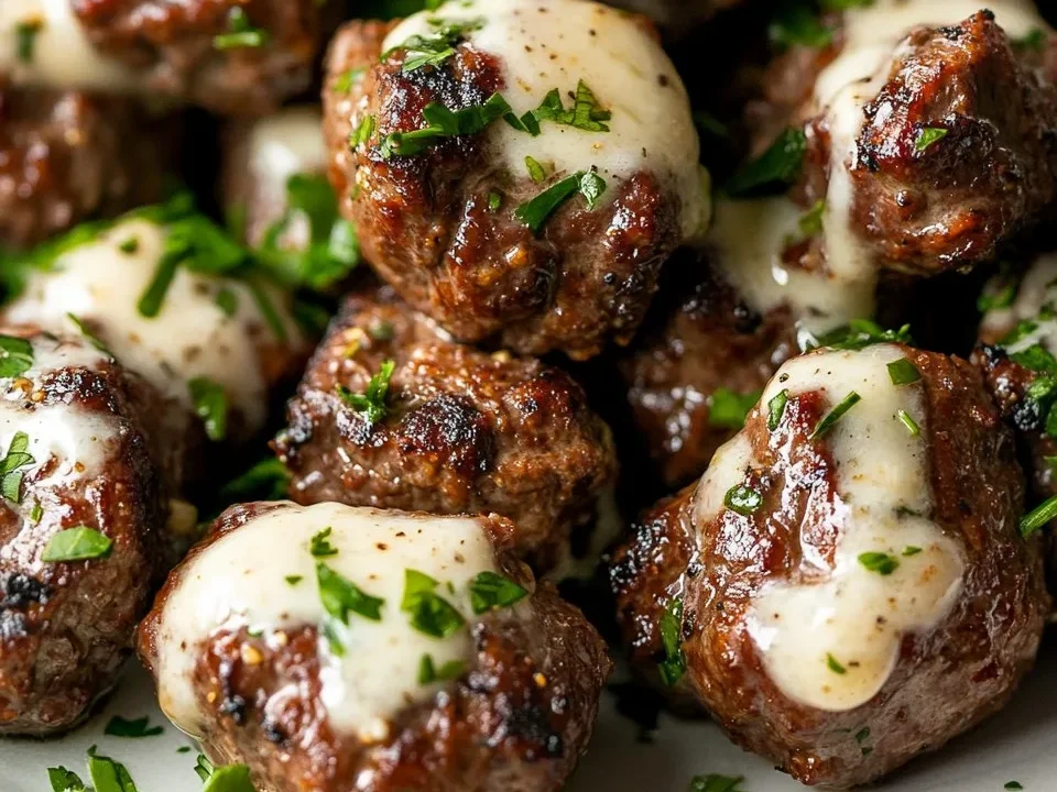 Bouchées de Bœuf au Beurre à l'Ail avec Sauce Crémeuse au Parmesan