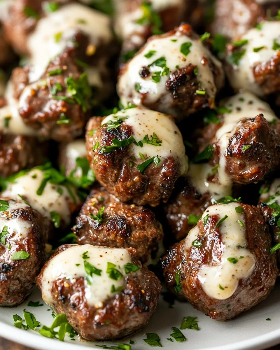 Bouchées de Bœuf au Beurre à l'Ail avec Sauce Crémeuse au Parmesan