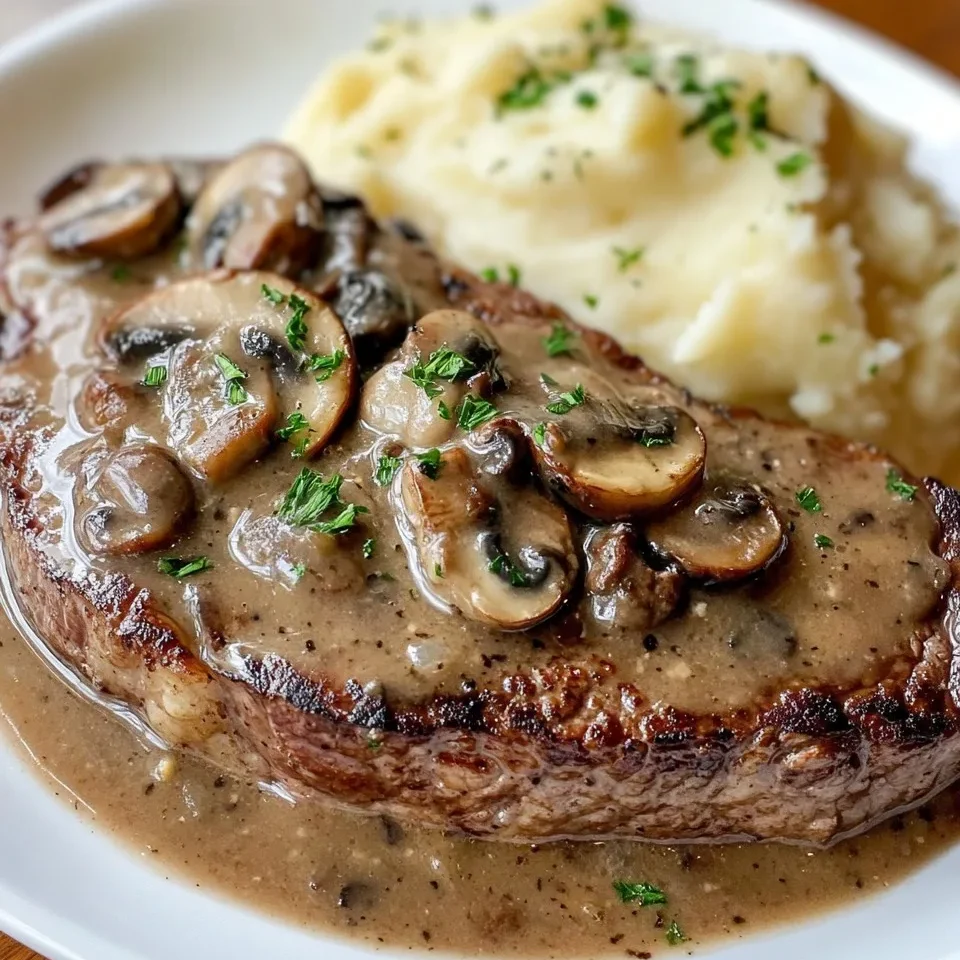 Steak avec Sauce aux Champignons et Purée de Pommes de Terre Crémeuse