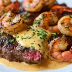 Crevettes et Steak Crémeux au Cheddar