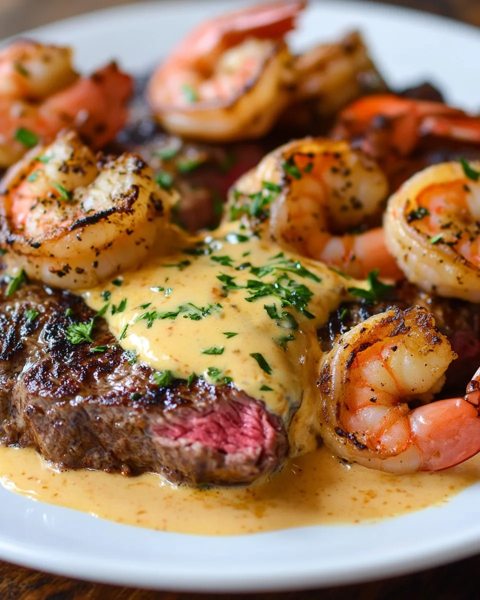Crevettes et Steak Crémeux au Cheddar