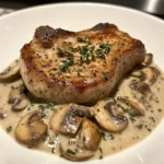 Côtelettes de porc crémeuses aux champignons avec sauce à l'ail et au thym