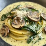 Spaghetti Crémeux aux Épinards et Champignons