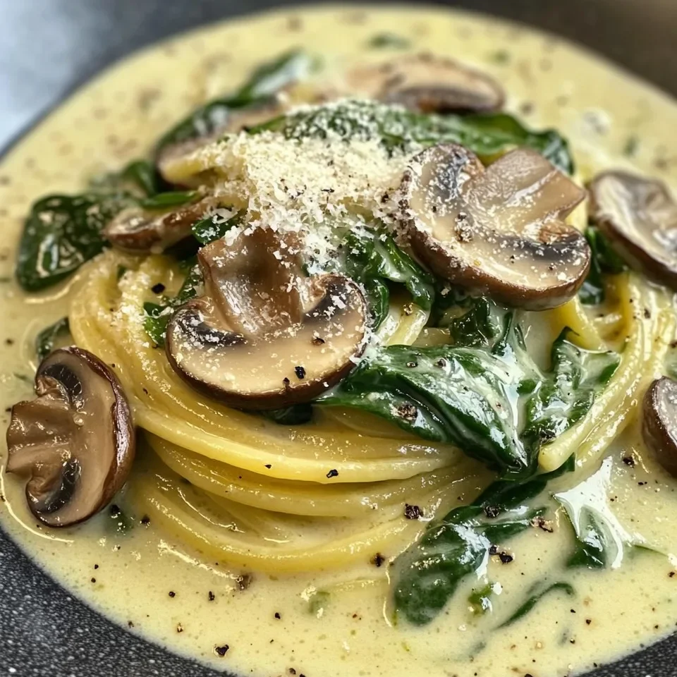 Spaghetti Crémeux aux Épinards et Champignons