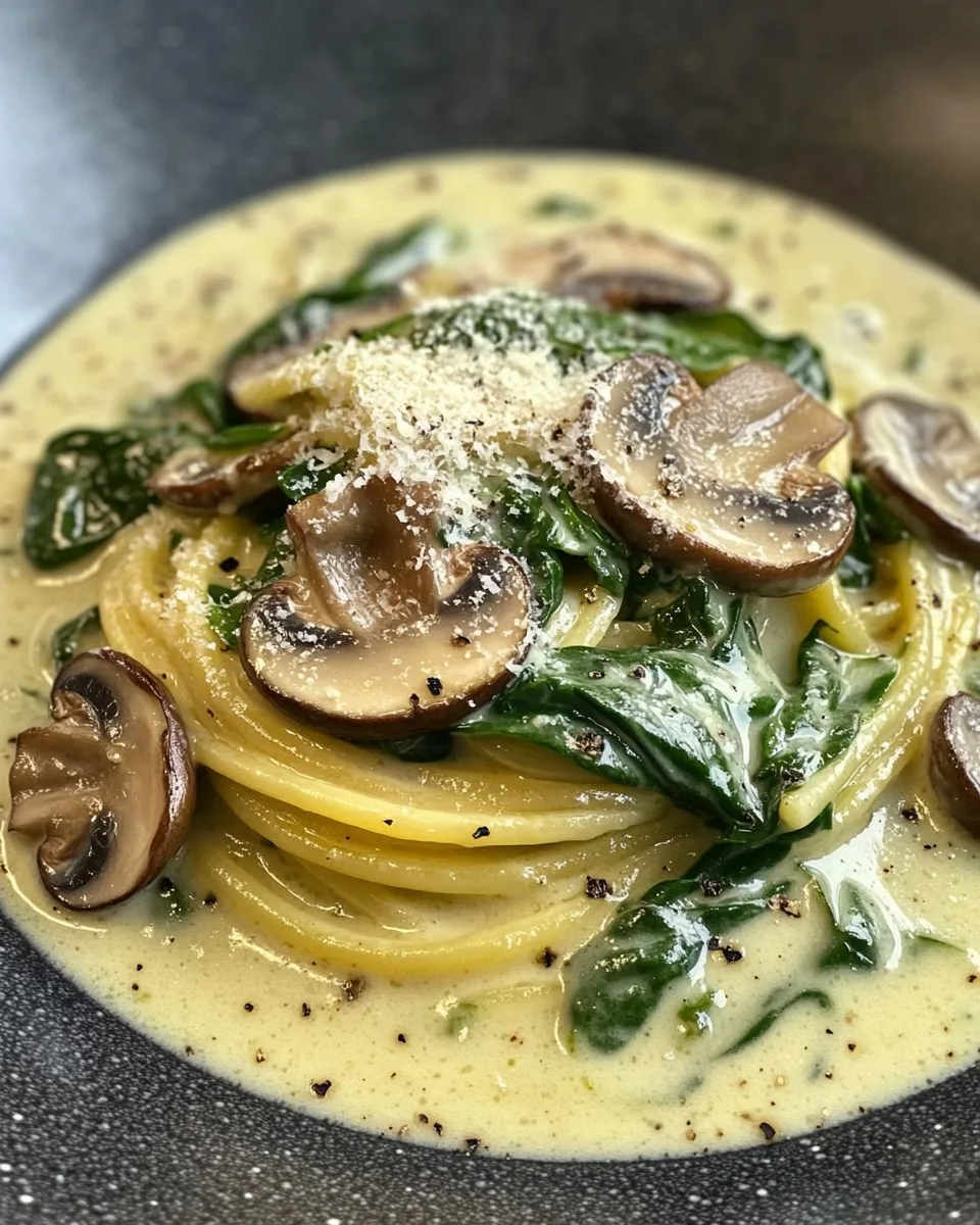 Spaghetti Crémeux aux Épinards et Champignons