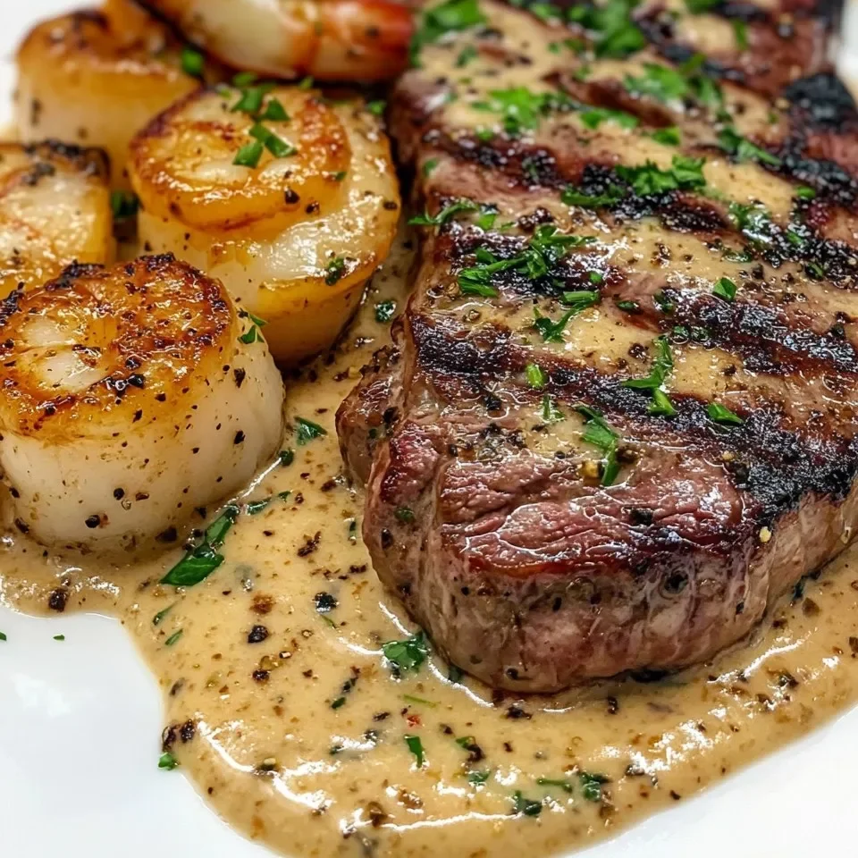 Poêlée de Steak et Fruits de Mer avec Sauce Crème Ail Parmesan