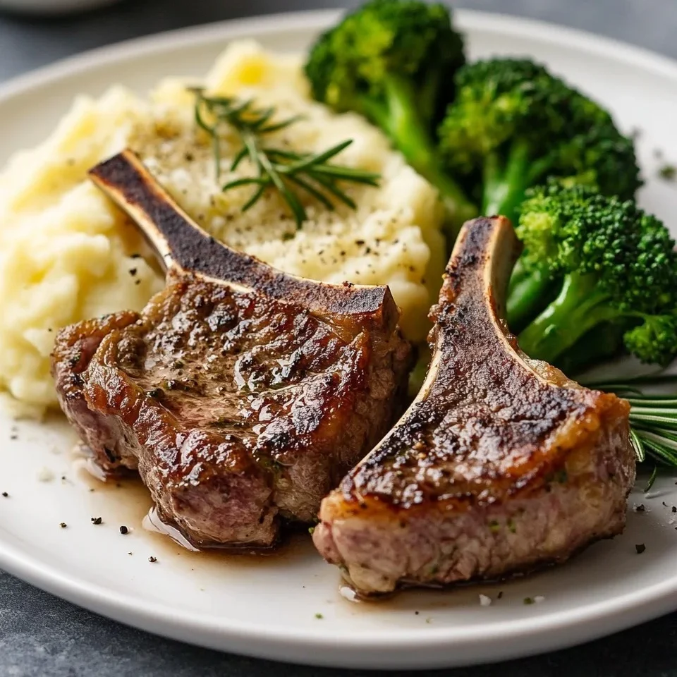 Côtelettes d'agneau grillées avec purée de pommes de terre et brocoli