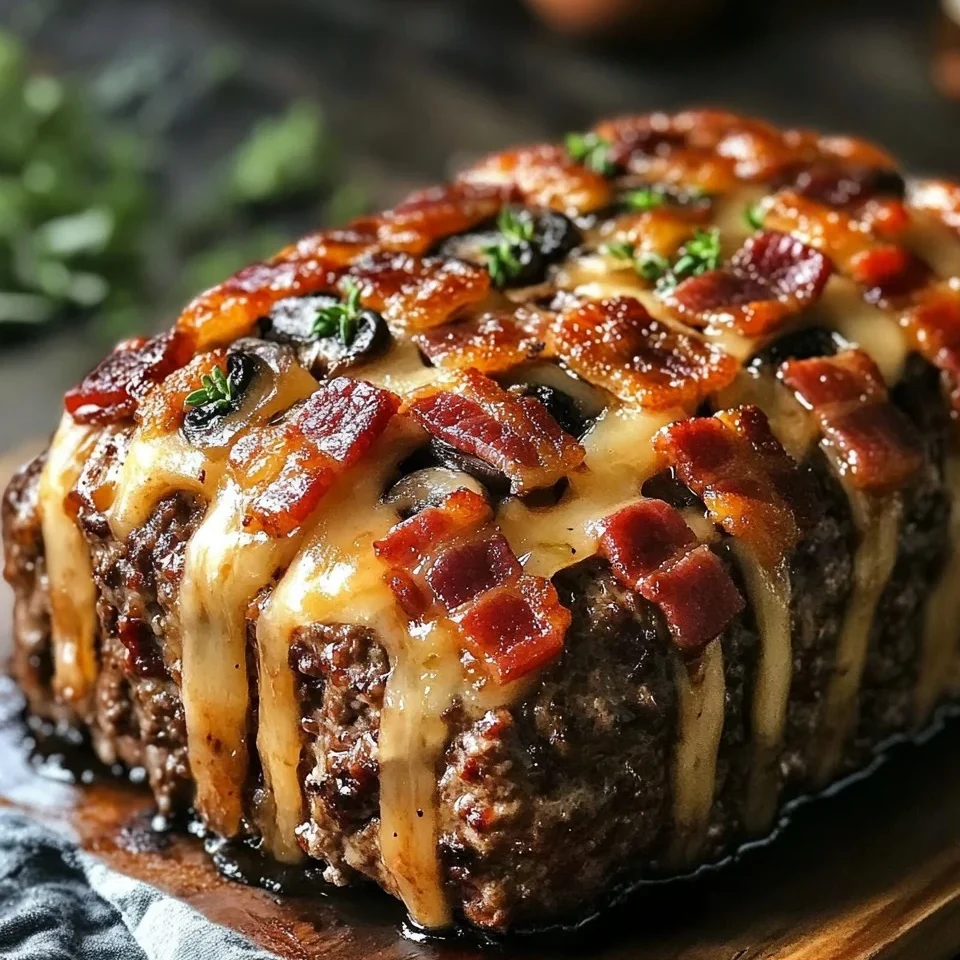 Pain de viande au fromage suisse, bacon et champignons